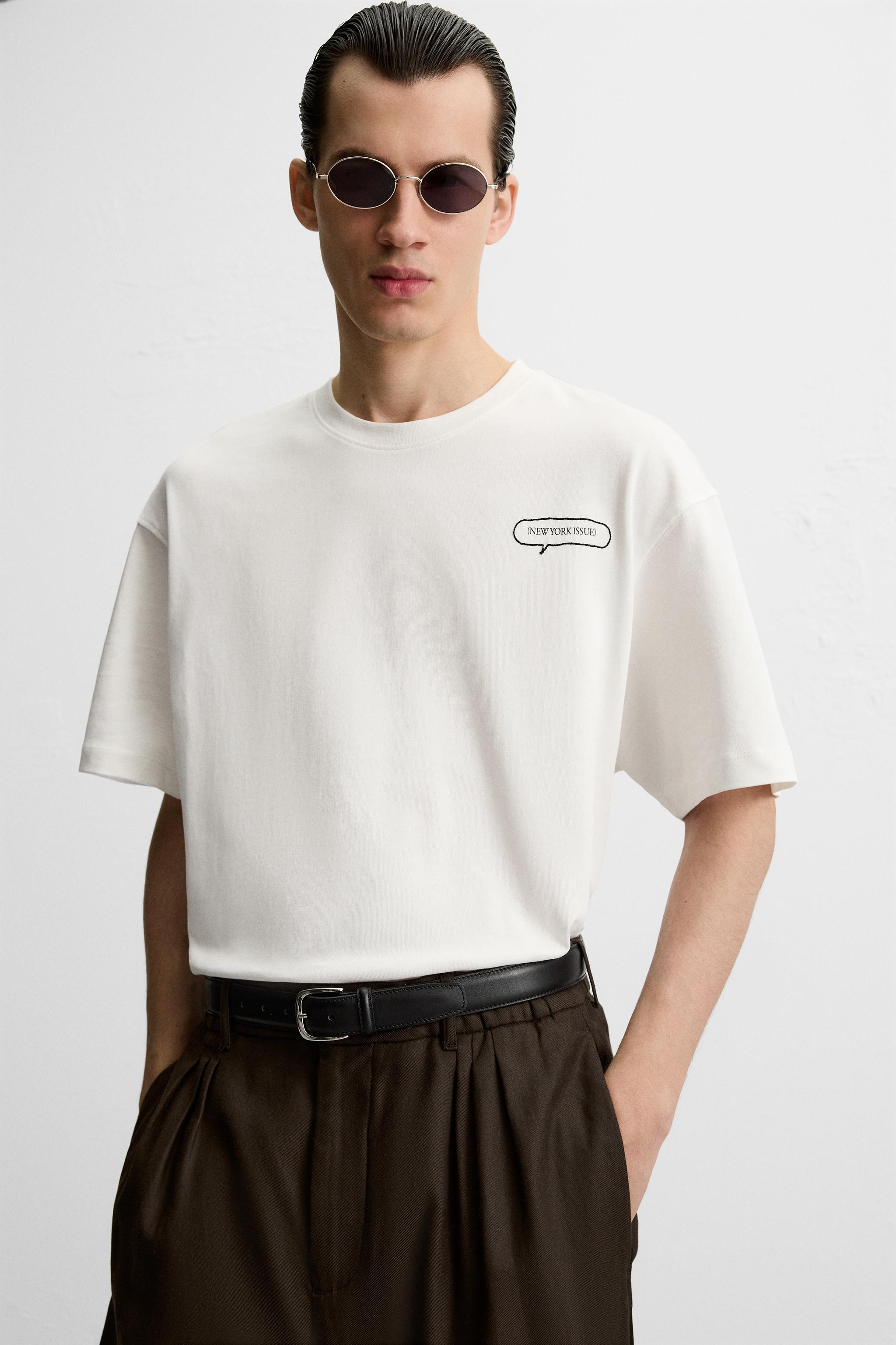 コントラスト刺繍Tシャツ - ホワイト | ZARA Japan / 日本