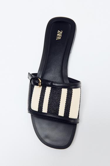 Zara PRINTED FLAT BUCKLE SANDALS - Multi-color