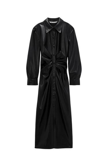 FAUX LEATHER SHIRT DRESS
