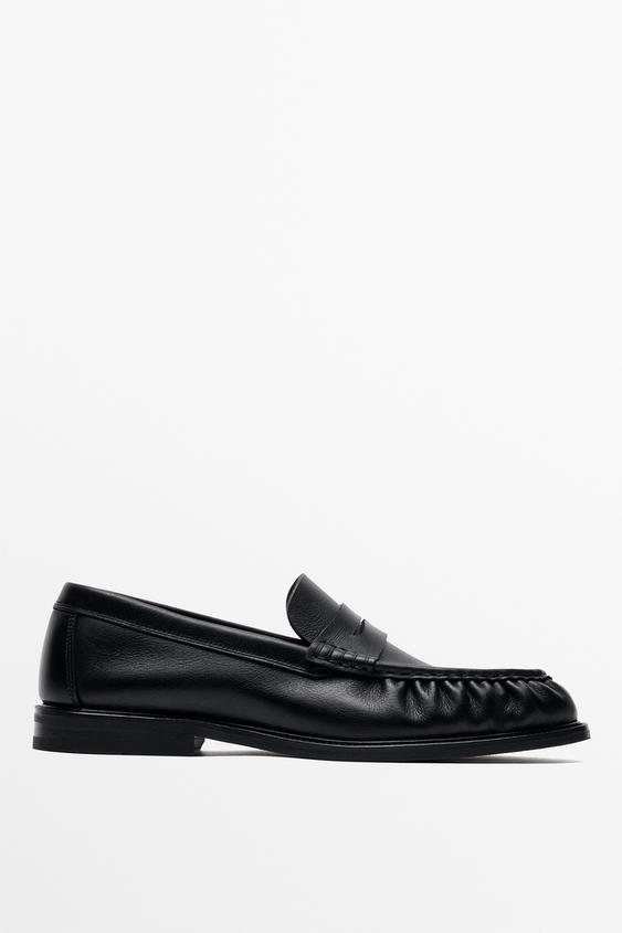 Zara Shirred leather loafer - Black - Image 0