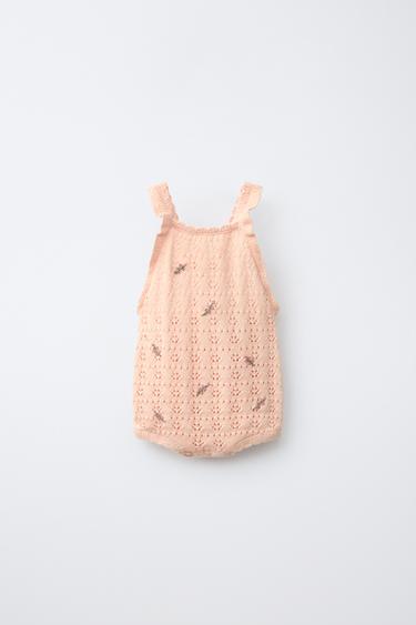 PELELE PUNTO CALADOS FLORES BORDADAS - Melocotón de Zara - Imagen 0