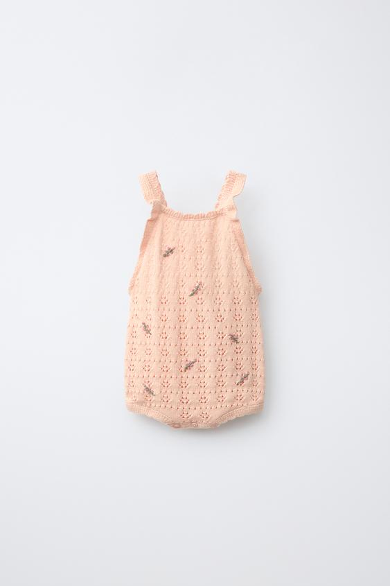EMBROIDERED FLOWER CUTWORK KNIT ROMPER - Peach by Zara - Image 0