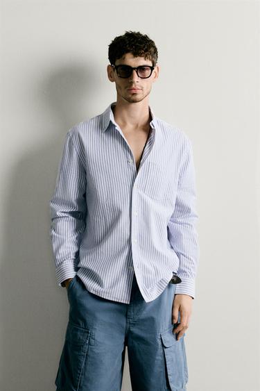 REGULAR FIT TEXTURED OXFORD SHIRT - Blue/White by Zara
