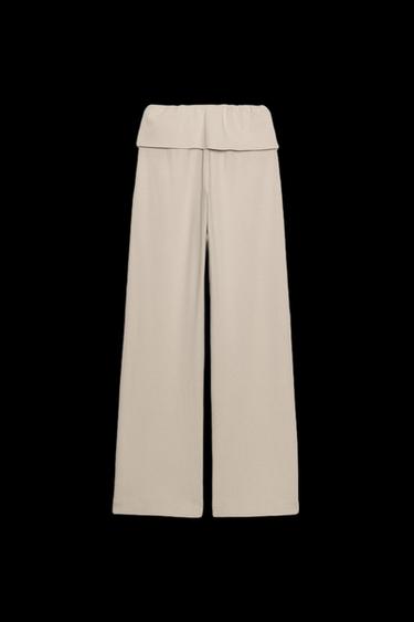 WASHED-EFFECT INTERLOCK TROUSERS - Beige by Zara
