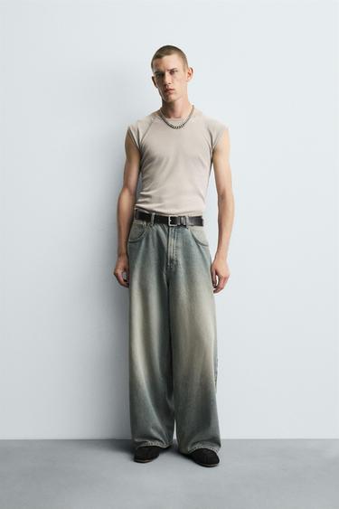 JEANS SUPER BAGGY FIT - Màu xanh dương/Xanh lá từ Zara