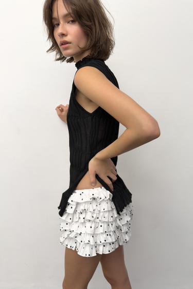 RUFFLED KNIT TOP - Black by Zara - Image 1