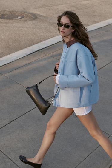 QUILTED JACKET WITH CONTRAST COLLAR - Sky blue by Zara - Image 2