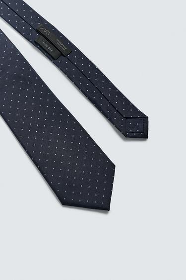 100% SILK POLKA DOT TIE - Navy blue by Zara - Image 3