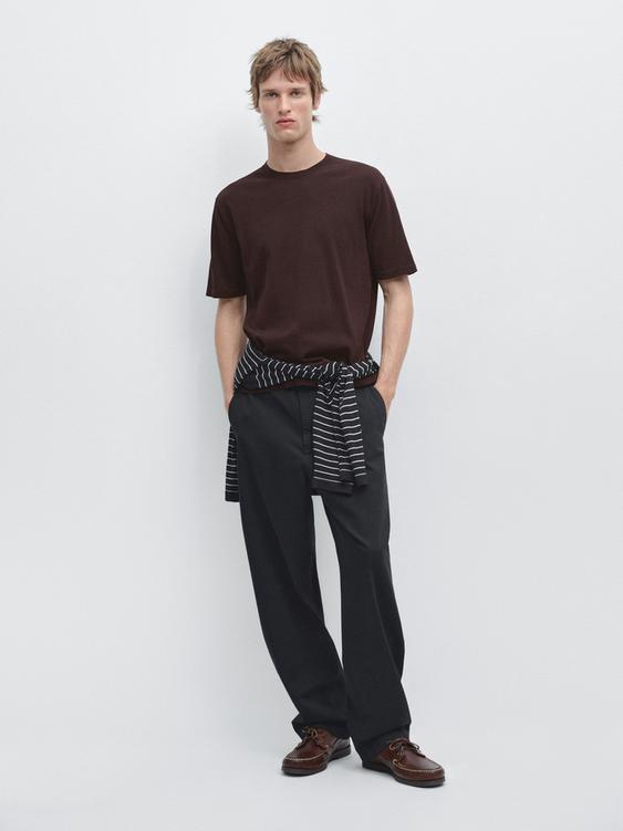 Zara 100% cotton short sleeve round neck T-shirt - Burgundy - Image 0
