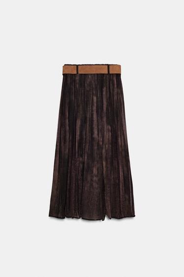 BLURRED PRINT MIDI SKIRT WITH BELT - Brown / Green by Zara - Image 5