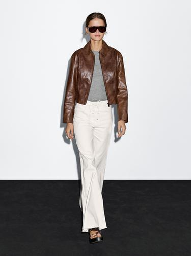 Zara Short nappa leather jacket - Brandy - Image 0