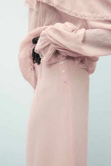 JUPE MI-LONGUE DENTELLE - Rose de Zara - Image 3