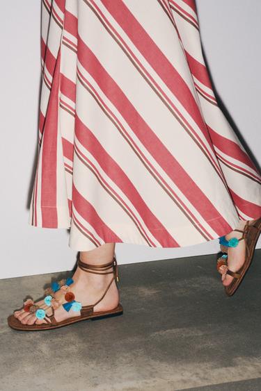 Zara BEADED STRAPPY SANDALS - Multi-color
