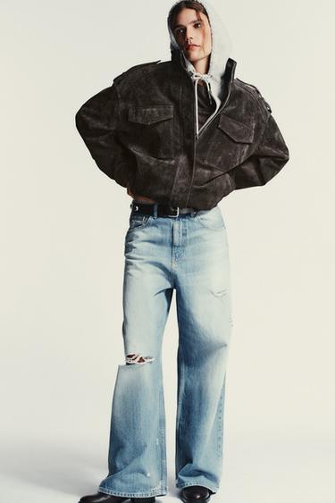 TRF RIPPED MID-WAIST BAGGY JEANS - Light blue by Zara