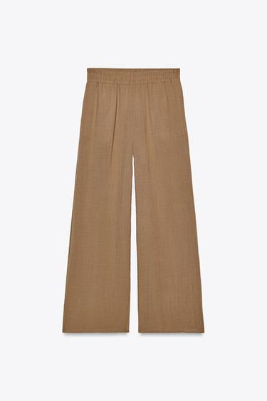Zara RUSTIC WIDE LEG PANTS - Brown - Image 0