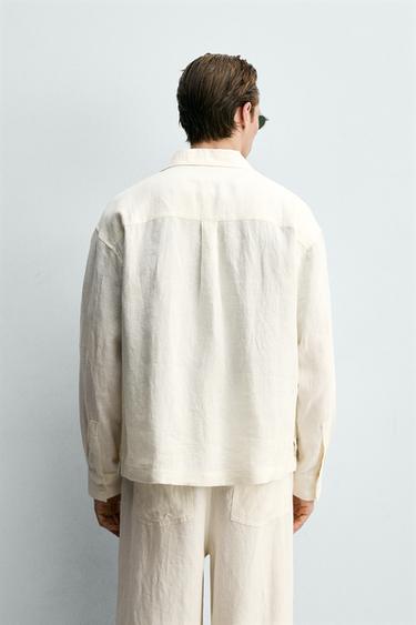 CHEMISE RELAXED FIT 100% LIN POCHES PLIS - Blanc cassé de Zara - Image 2