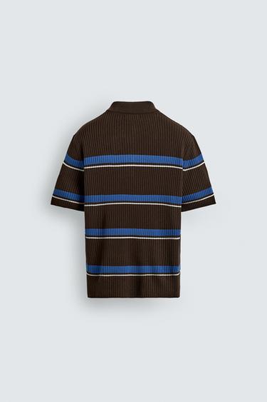 POLO EN MAILLE JACQUARD À RAYURES - Marron de Zara - Image 7