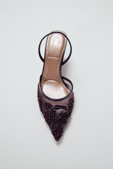 ZAPATO TACÓN MESH BRILLOS - Marrón de Zara