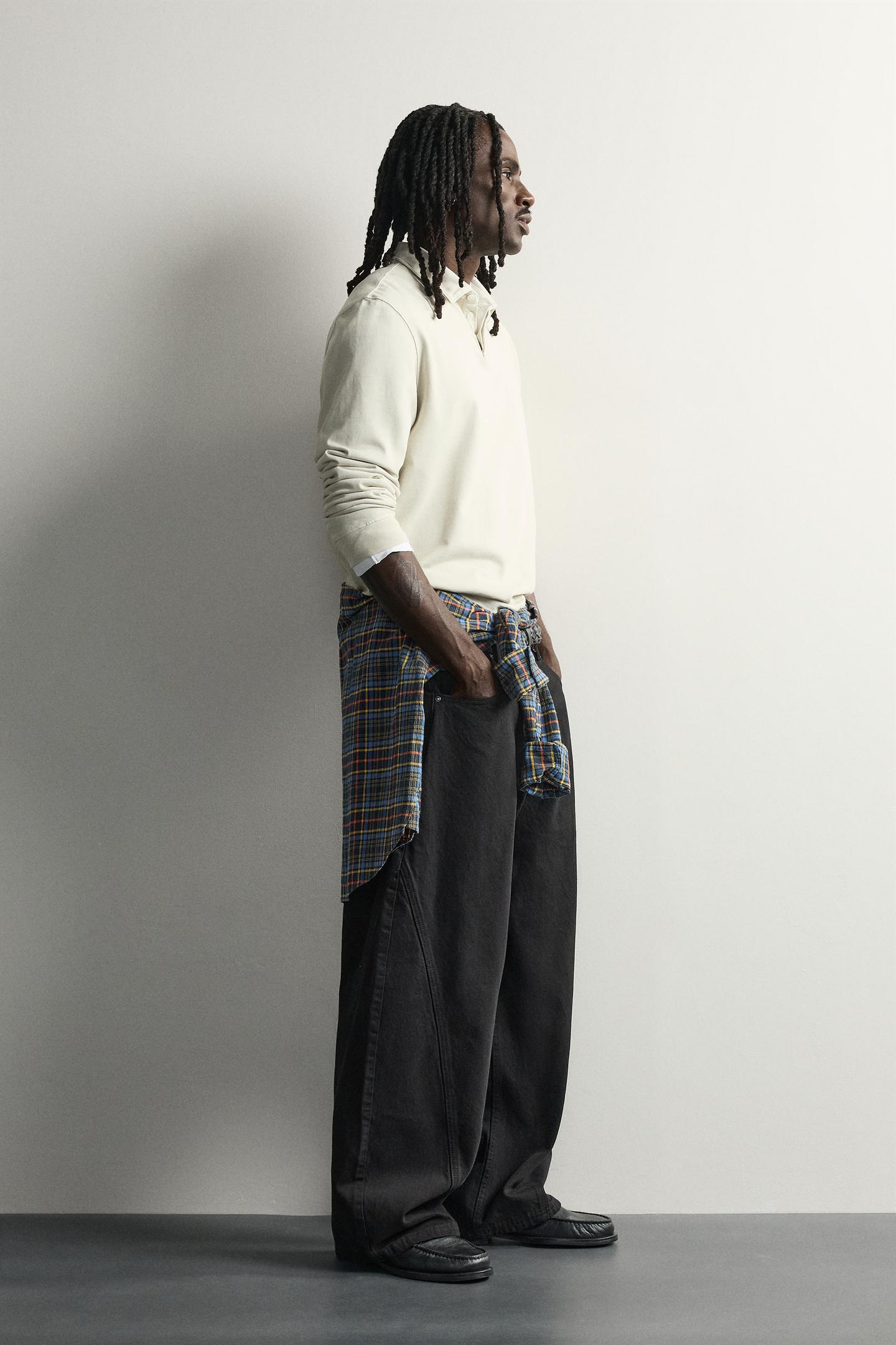 Мужские брюки Zara Pinstripe Balloon Fit, цвет: Чёрный — фото 4