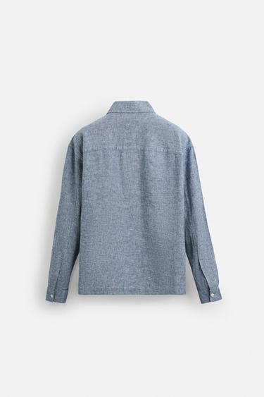 LINEN/COTTON POLO SHIRT - Blue by Zara - Image 8