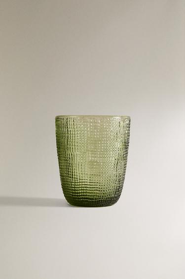 RAISED DESIGN GLASS TUMBLER - Green by Zara