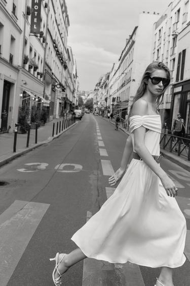 OFF-THE-SHOULDER CONTRAST MIDI DRESS WITH BELT - Ecru by Zara - Image 5