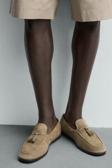 LEATHER LOAFERS WITH TASSELS - Taupe Grey by Zara - Image 2