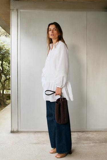 Zara WOVEN EFFECT BUCKET BAG - Chocolate