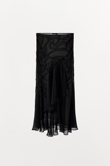 BEADED RUFFLE MIDI SKIRT - Black by Zara - Image 5
