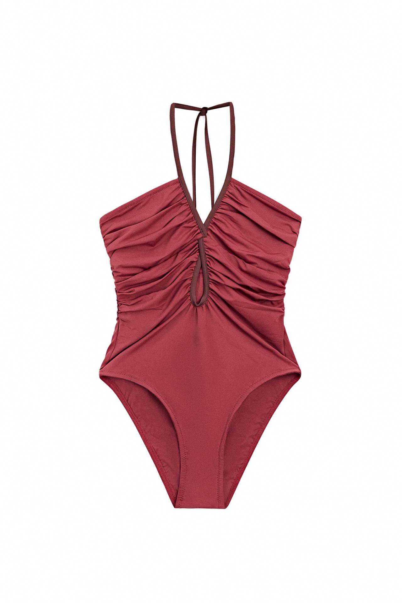 Swimsuit with contrast gathered detail — Pink