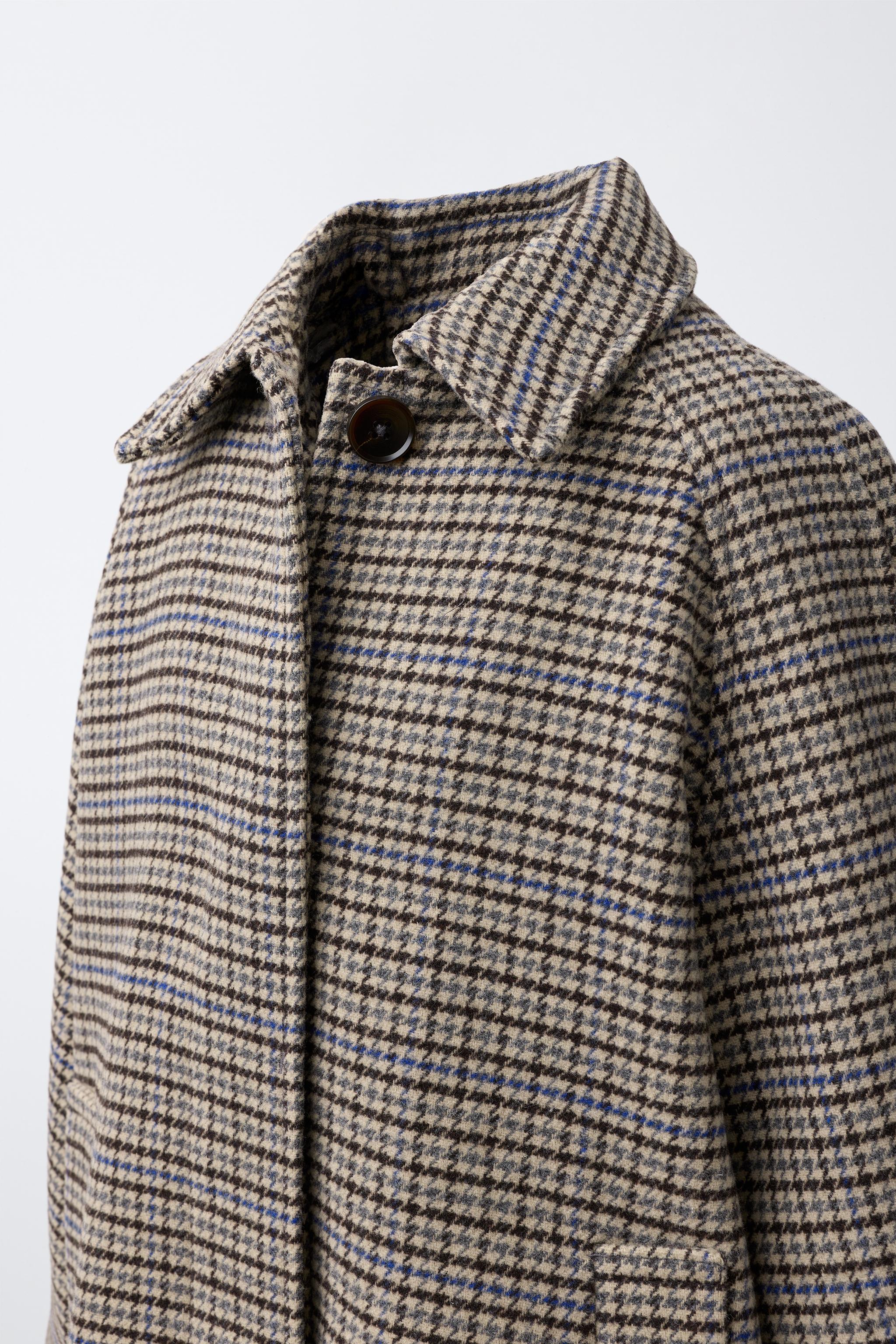 LONG WOOL-BLEND PLAID COAT
