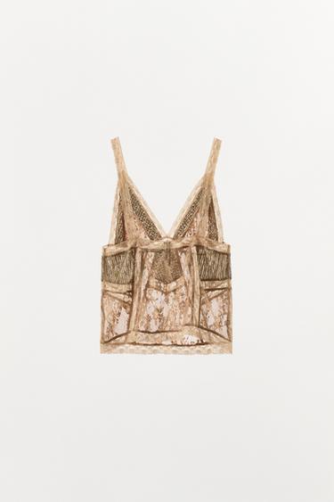 LIMITED EDITION LACE AND SEQUIN TOP - Gold by Zara - Image 3