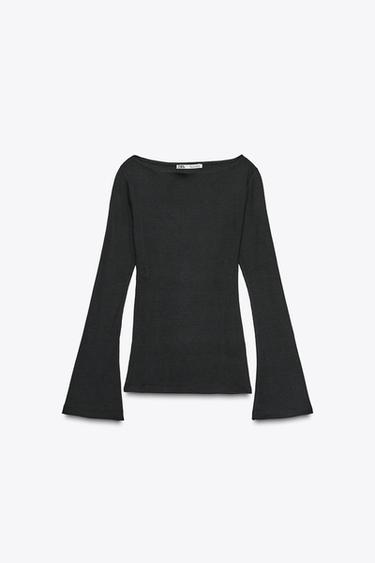 Zara RIBBED T-SHIRT - Black