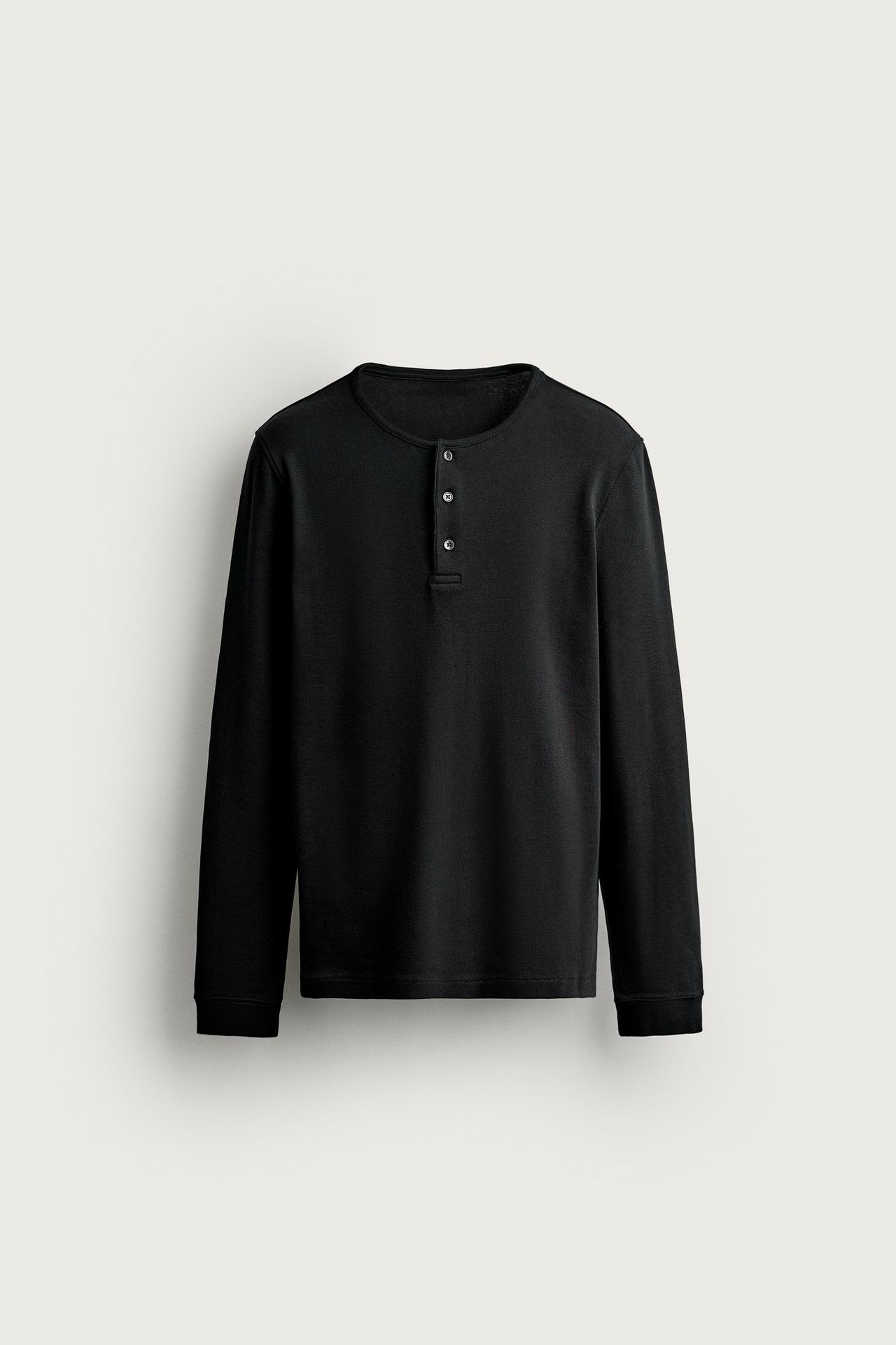HENLEY T-SHIRT — Black