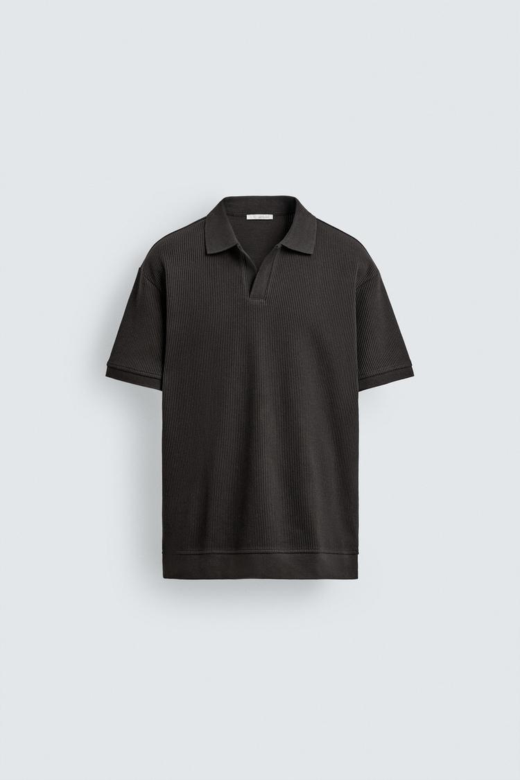 ZARA VERTICAL TEXTURED POLO SHIRT