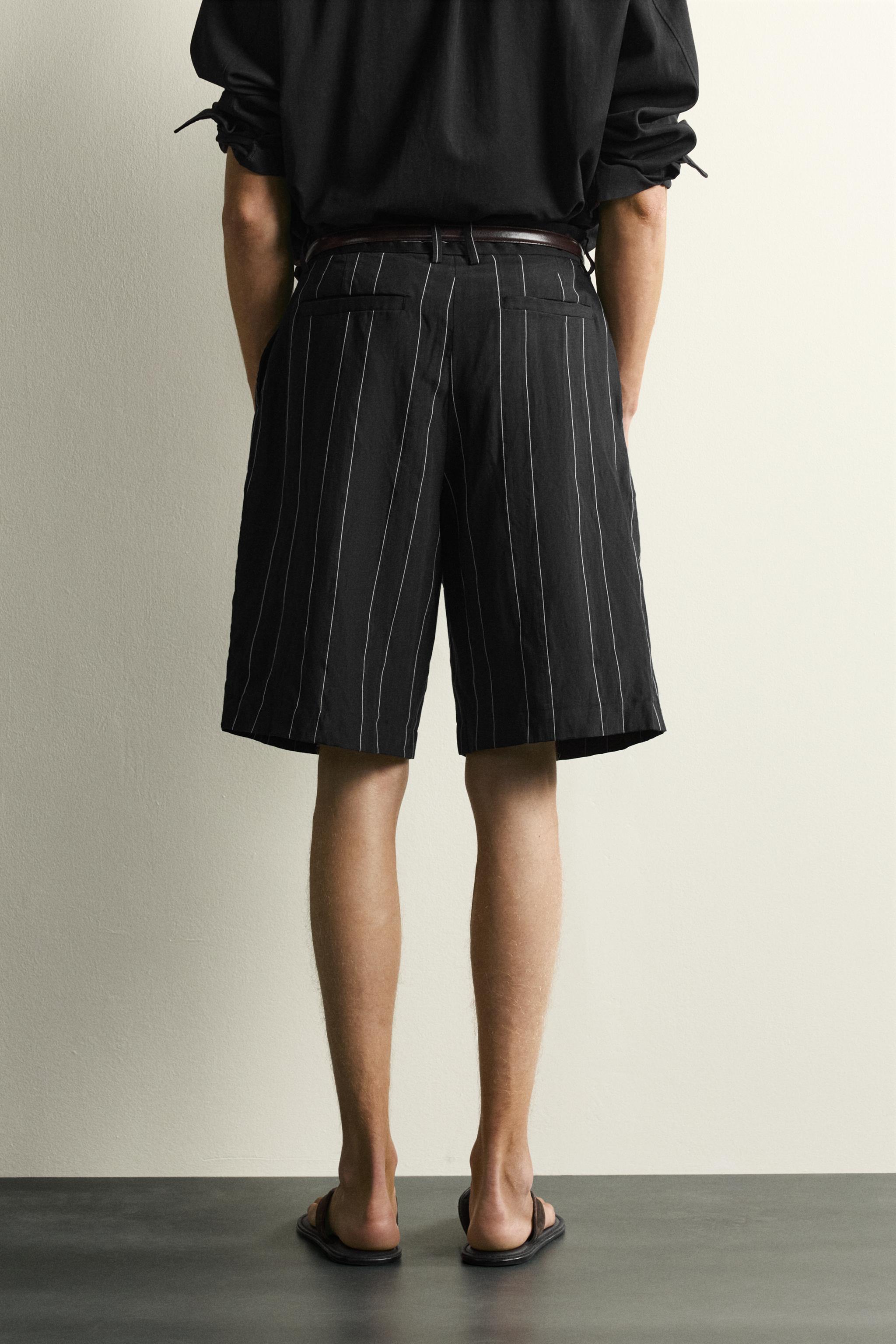 STRIPED PLEATED RELAXED FIT SHORTS