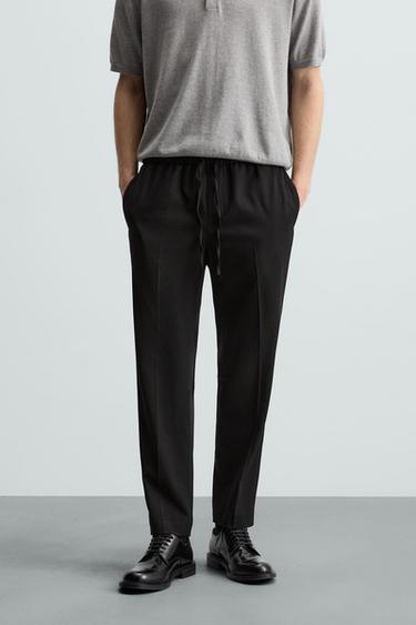Zara REGULAR FIT JOGGER WAIST PANTS - Black