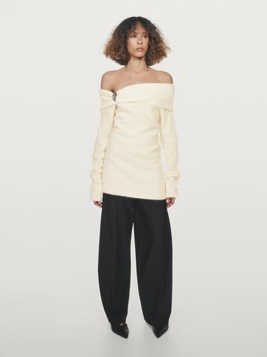 Zara Knit wool and cashmere sweater with exposed shoulders - Oyster-white