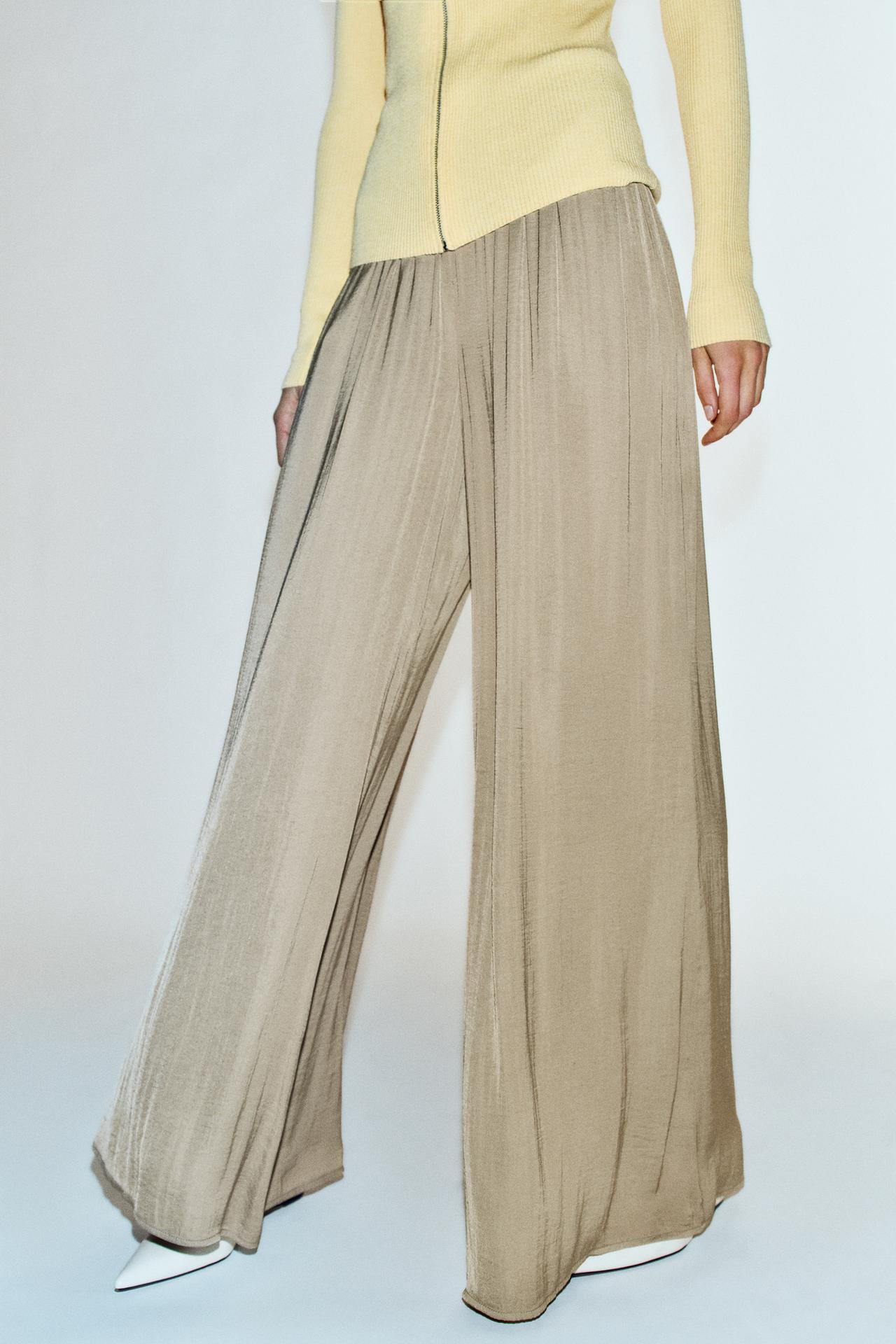 FLOWY WIDE LEG PANTS — Brown / Taupe