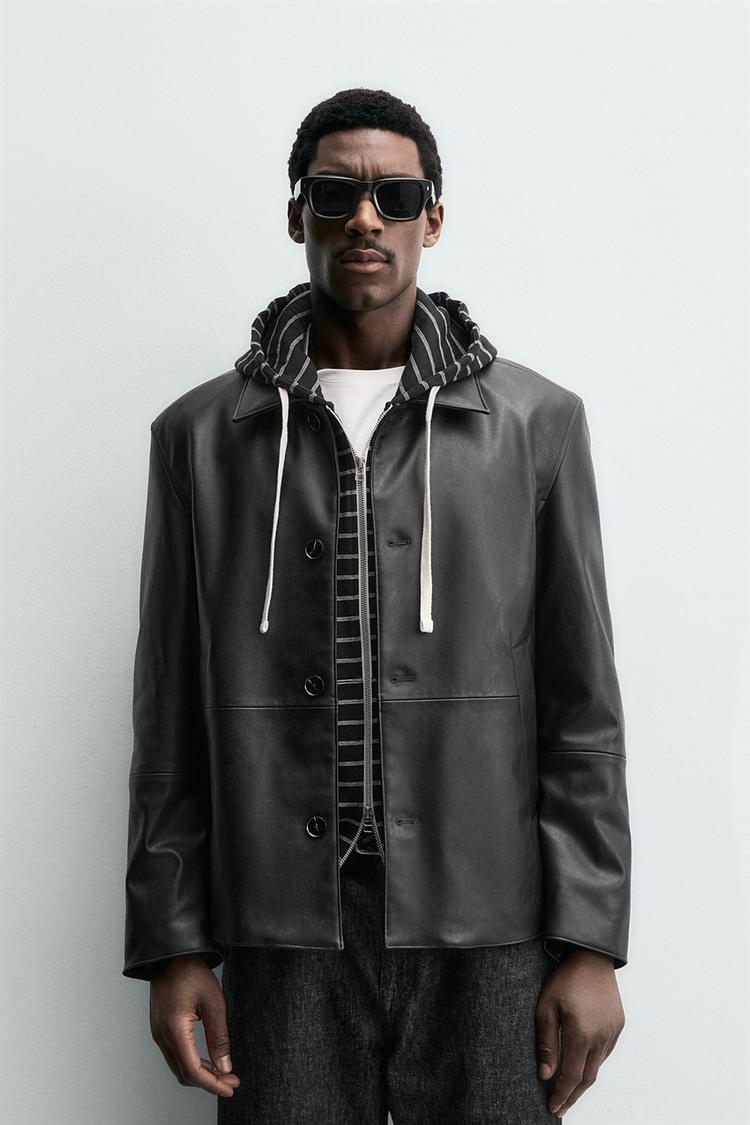ZARA REGULAR FIT FAUX LEATHER OVERSHIRT