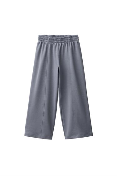 Zara INTERLOCK WIDE LEG PANTS - Blue