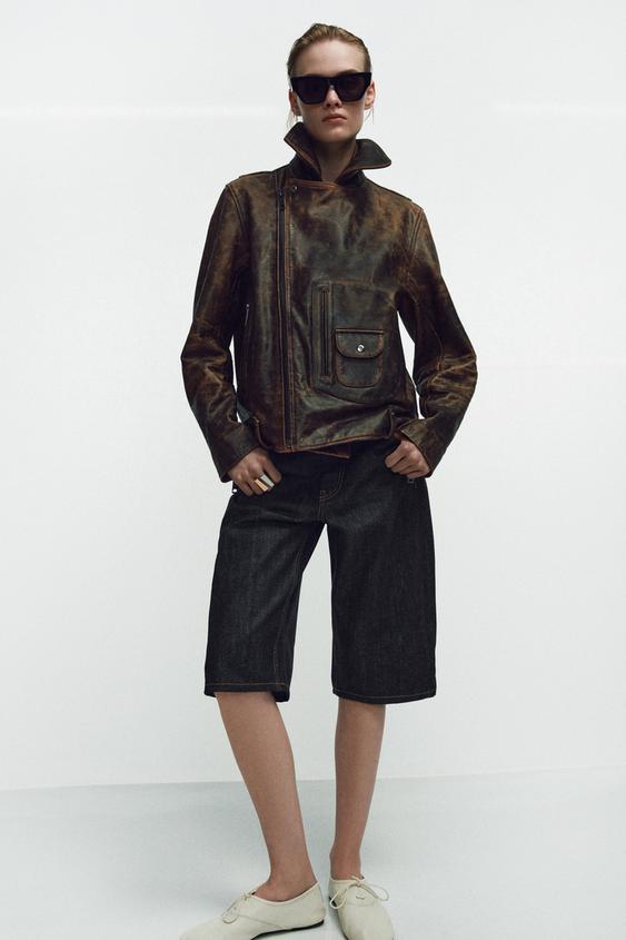 100% LEATHER BIKER JACKET ZW COLLECTION LIMITED EDITION from Zara - $529