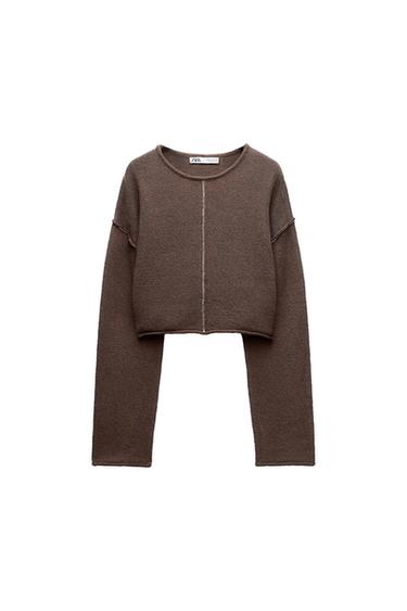 CONTRASTING PIPING CROP KNIT SWEATER