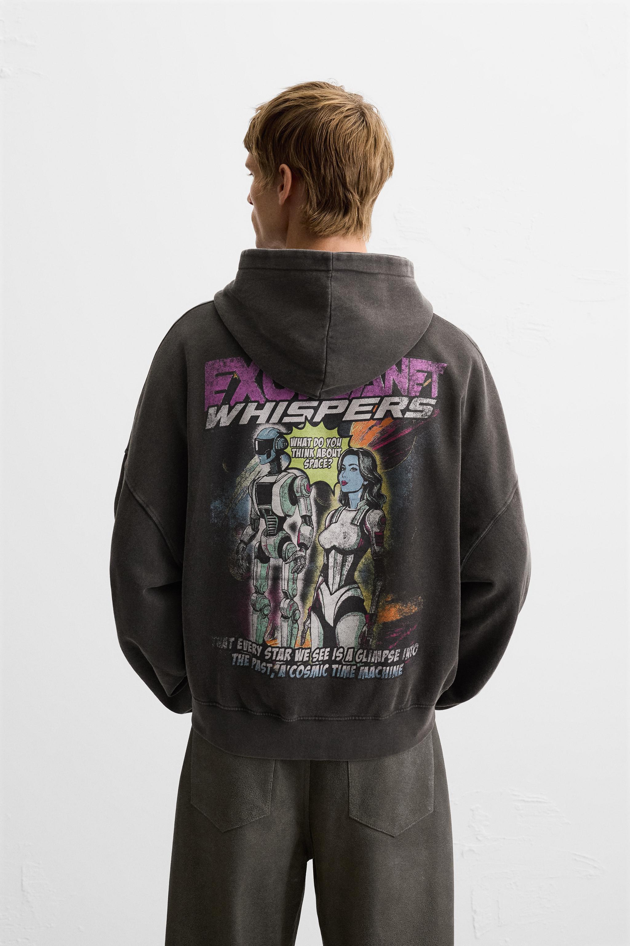 PRINTED SWEATSHIRT WITH HOOD - Light grey | ZARA India