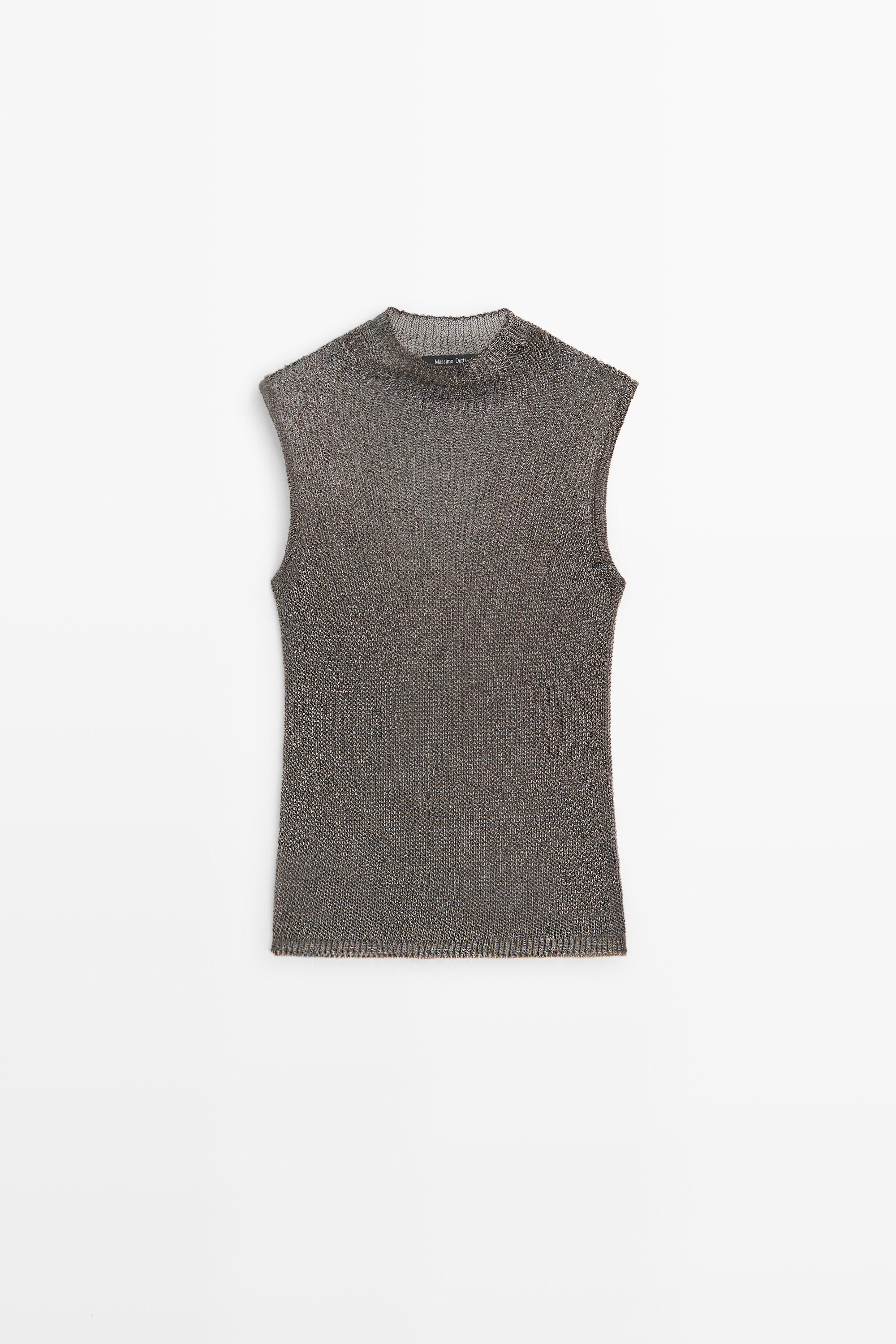 Metallic detail mock turtleneck top