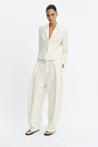 FITTED BLAZER WITH SHOULDER PADS - Ecru by Zara - Image 0