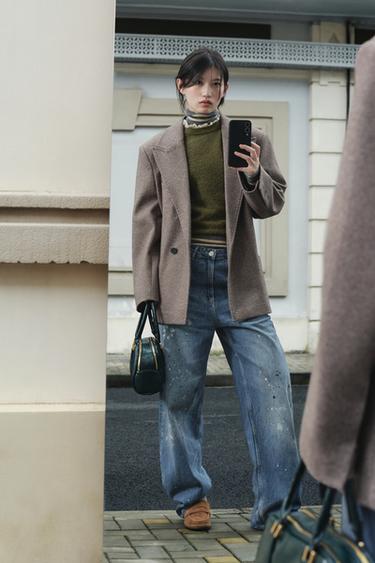 Zara TRF 系列寬鬆加大版高腰牛仔褲 - 藍色
