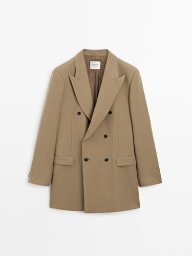 Zara Long 100% wool double-breasted blazer - LIMITED - taupe brown