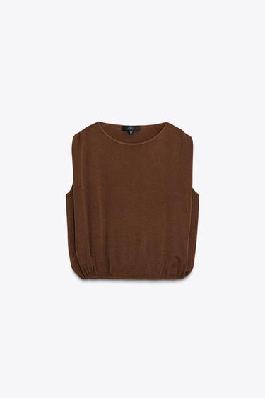 TOP WITH ELASTICATED HEM - Chocolate by Zara - Image 4