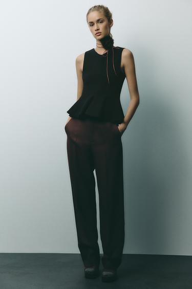 TEXTURED PEPLUM TOP - Black by Zara - Image 0
